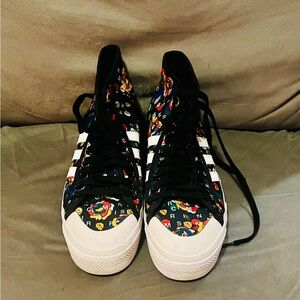 adidas Nizza Platform Mid Flowers Letters Serrated Stripes Black Shoes Wm's NWT